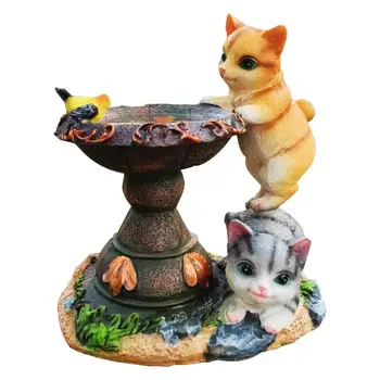 Статуя садового кота | Статуя солнечного кота из смолы со светодиодной подсветкой | Декоративный Прочный наружный орнамент с двумя кошками для внутреннего дворика Y